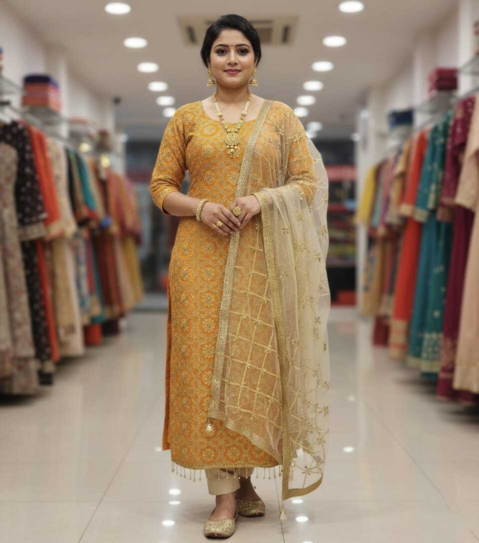 সেমি-স্টিচড জর্জেট এমব্রয়ডারি থ্রি-পিস